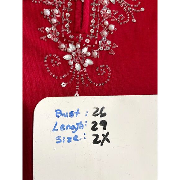Quacker Factory sweater beaded embellished classic festive red holidays women 2X - Picture 6 of 6